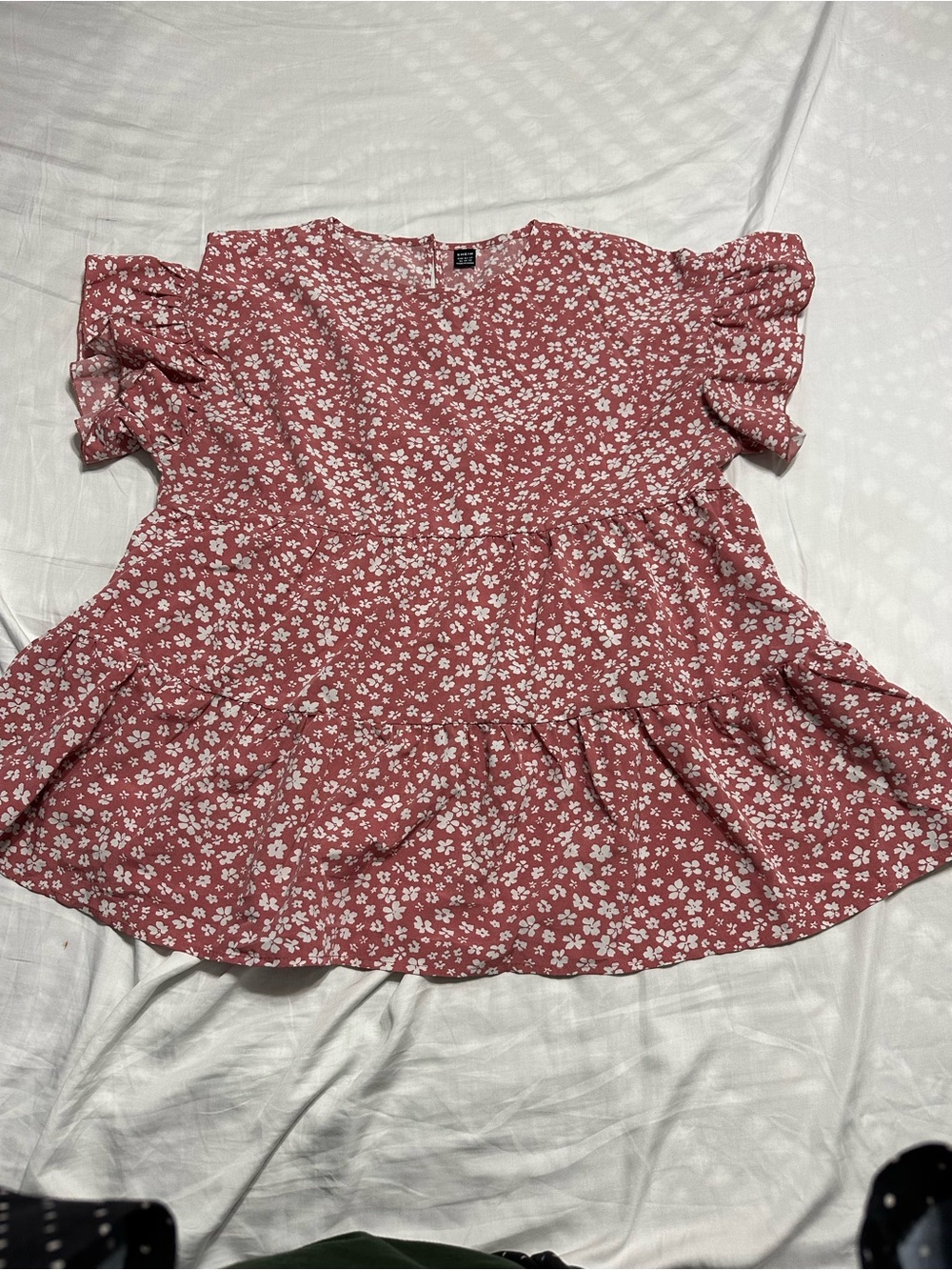 SHEIN Rose Pink Floral Ruffle Tunic